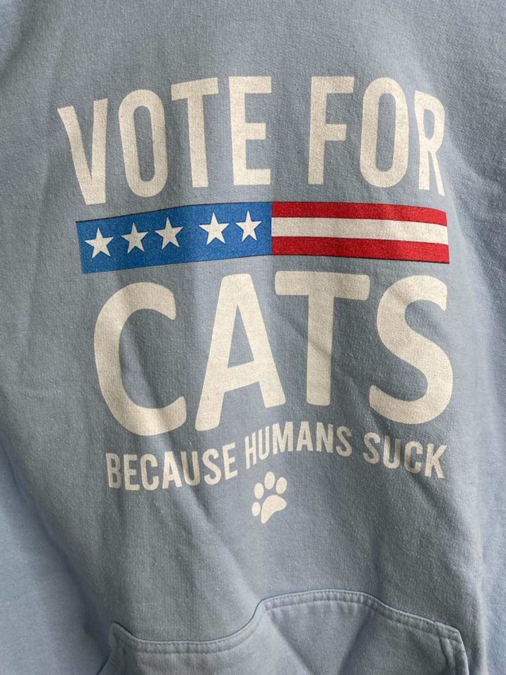 Light Blue Vote for Cats Hoodie with Patriotic Graphic Size 2XL